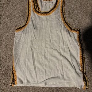 We The Free White Tank Top with Yellow and Black Trim